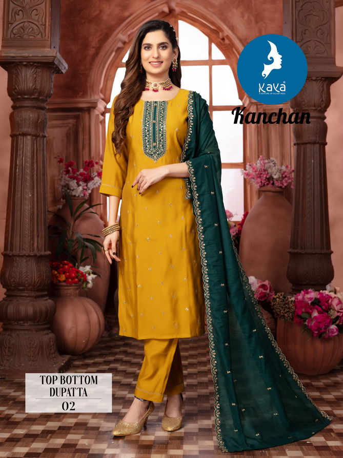 Kanchan By Kaya Roman Silk Designer Kurti With Bottom Dupatta Wholesale Shop In Surat